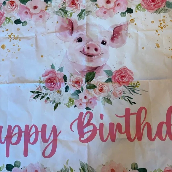 Floral Piggy Happy Birthday Banner - Picture 1 of 4